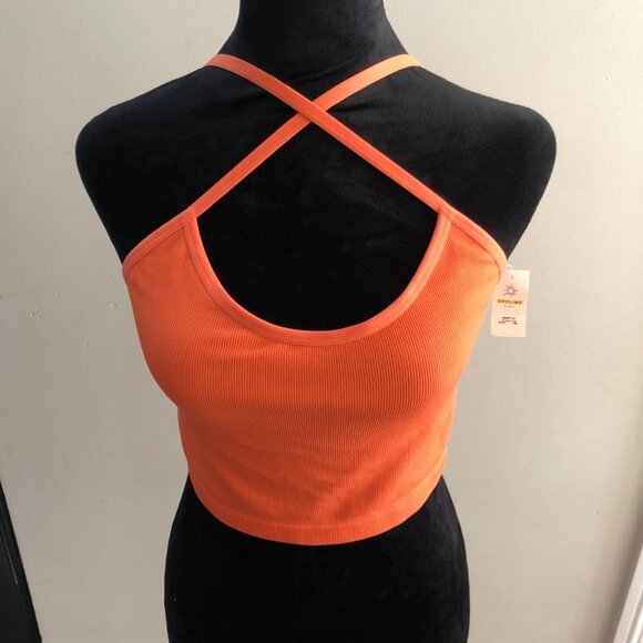 Offline By Aerie Recharge Cross Back Ribbed Tank Top Large Orange NWT - Picture 3 of 8